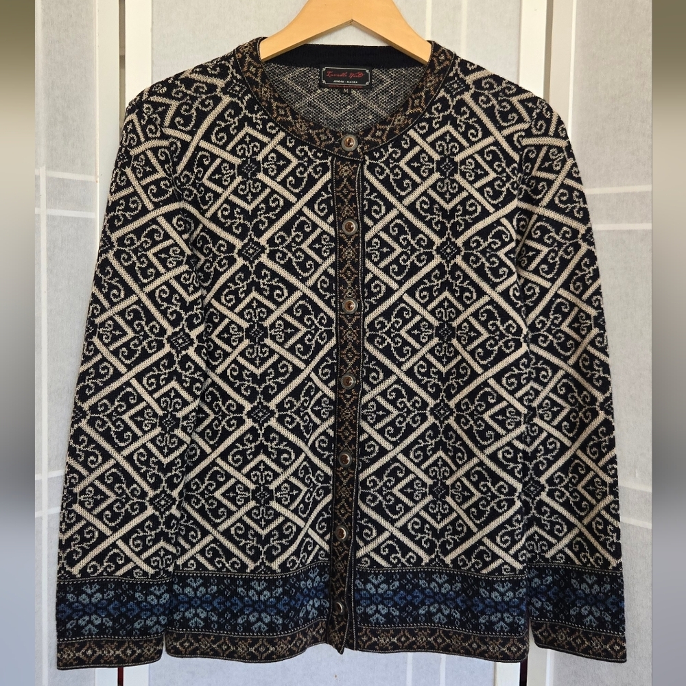 Navy Blue and Cream Nordic Baby Alpaca Sweater Cardigan